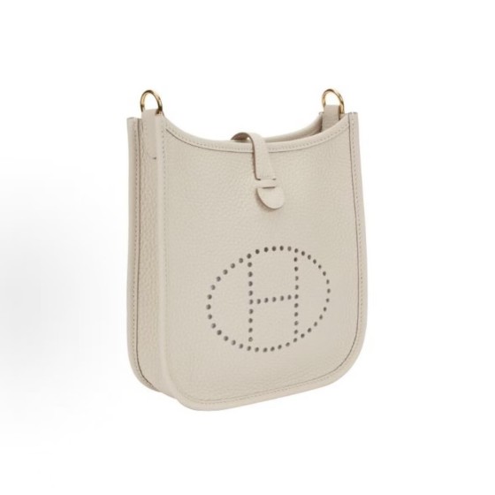 HERMES爱马仕 Evelyne 16  金扣 斜挎单肩包 16 女款 10 Craie 奶昔白